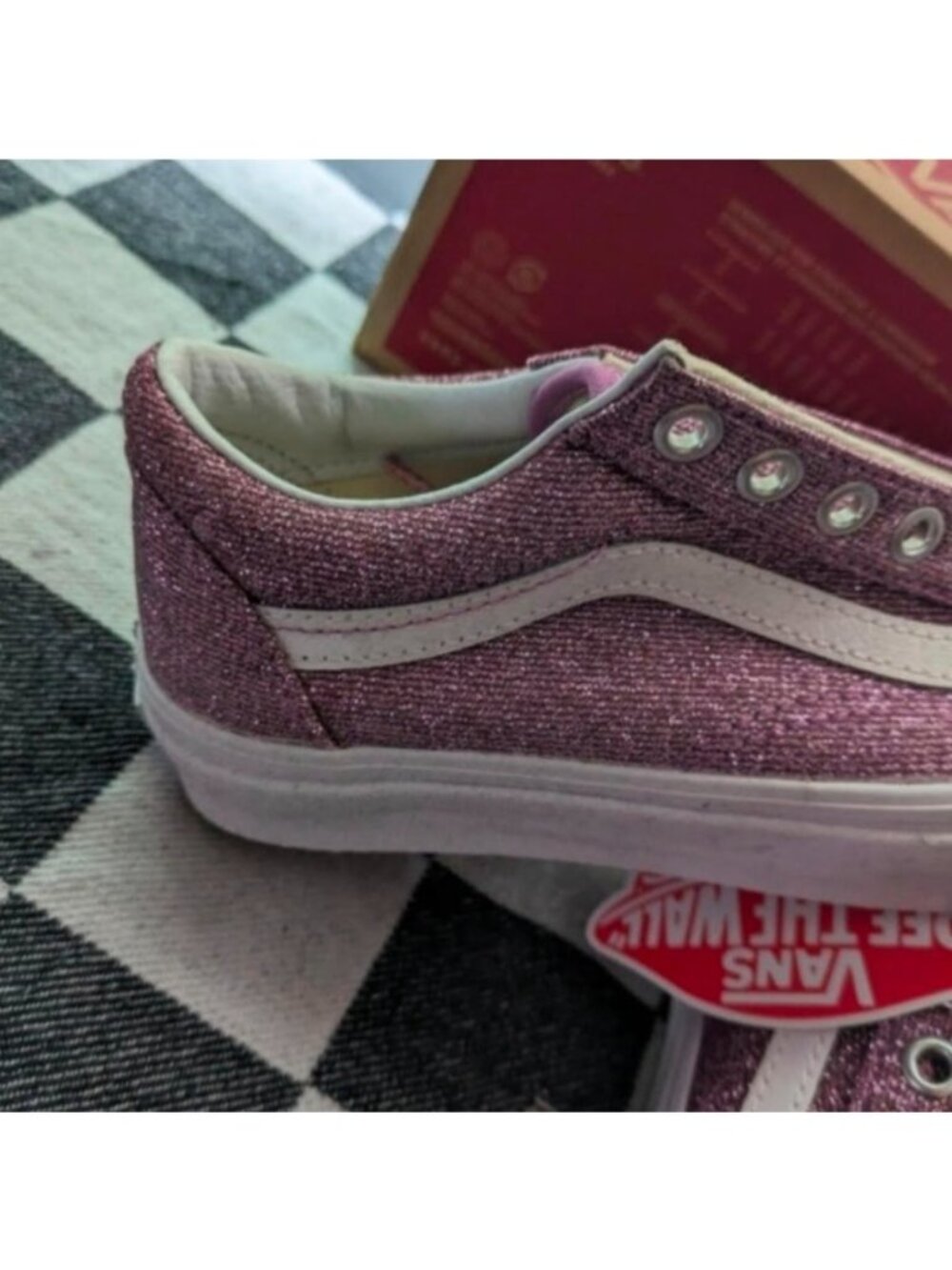 Vans Old Skool Youth Girls 3.5 Glitter Lurex Pink and White 0926 - Picture 7 of 10